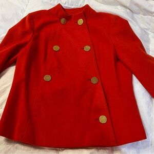 Tory Burch Vibrant Red Wool Jacket with Shiny Gold/Brass Tone Buttons. Size 6